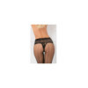 Collant noir résille effet string brésilien dentelle florale et coutures arrières 